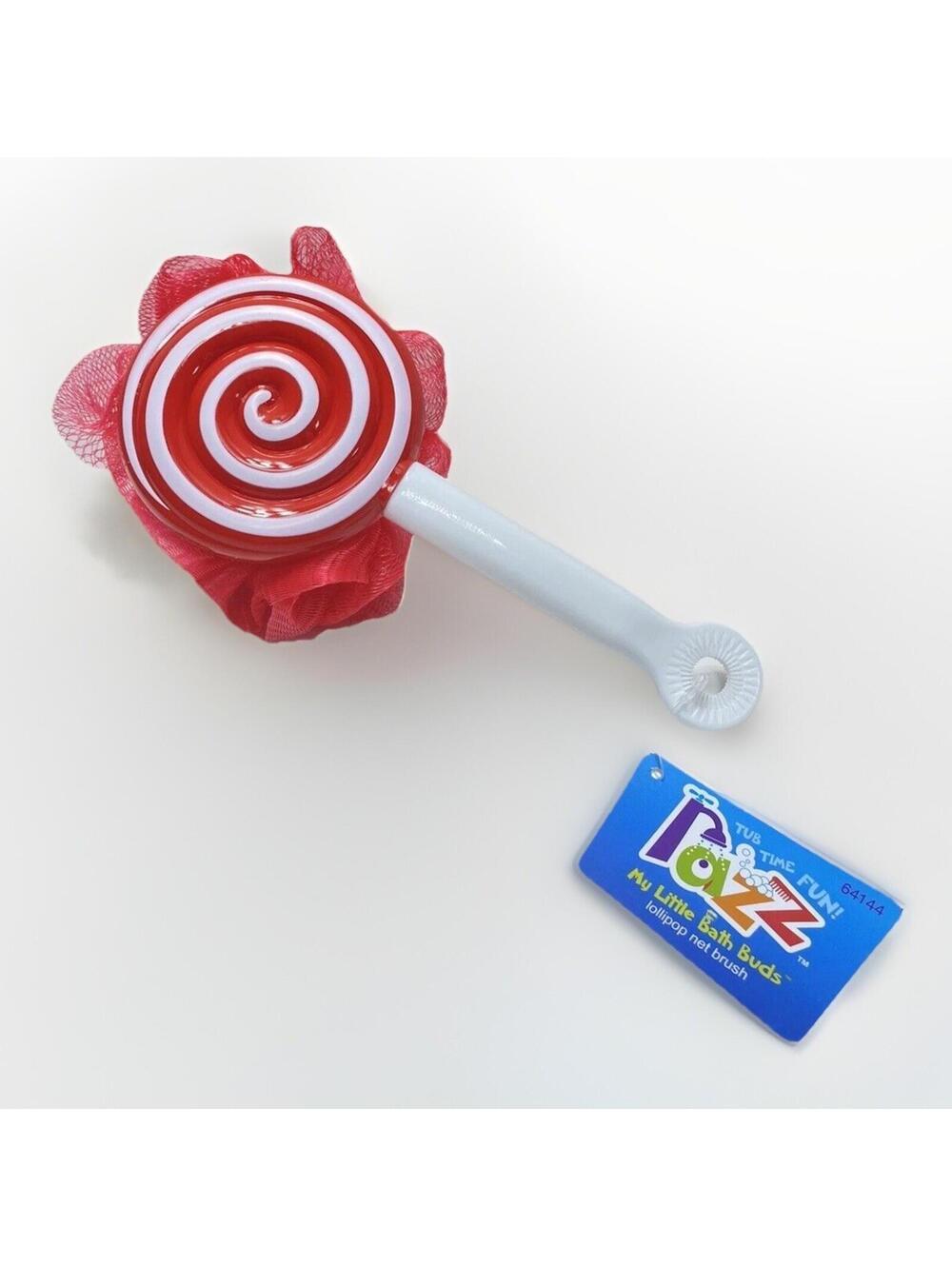 Red Candy Lollipop Loofah with Long Handle Razz Red and White Bath/Shower Loofah
